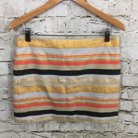 J. Crew Striped Glitter Sparkly Mini Skirt Gold - Picture 2 of 7